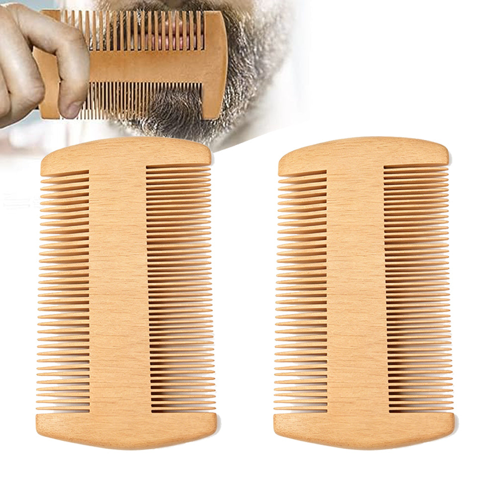 2PCS Double Sided Wooden Beard Comb for Beard Hair Portable Men Mustache Comb for Home Travel