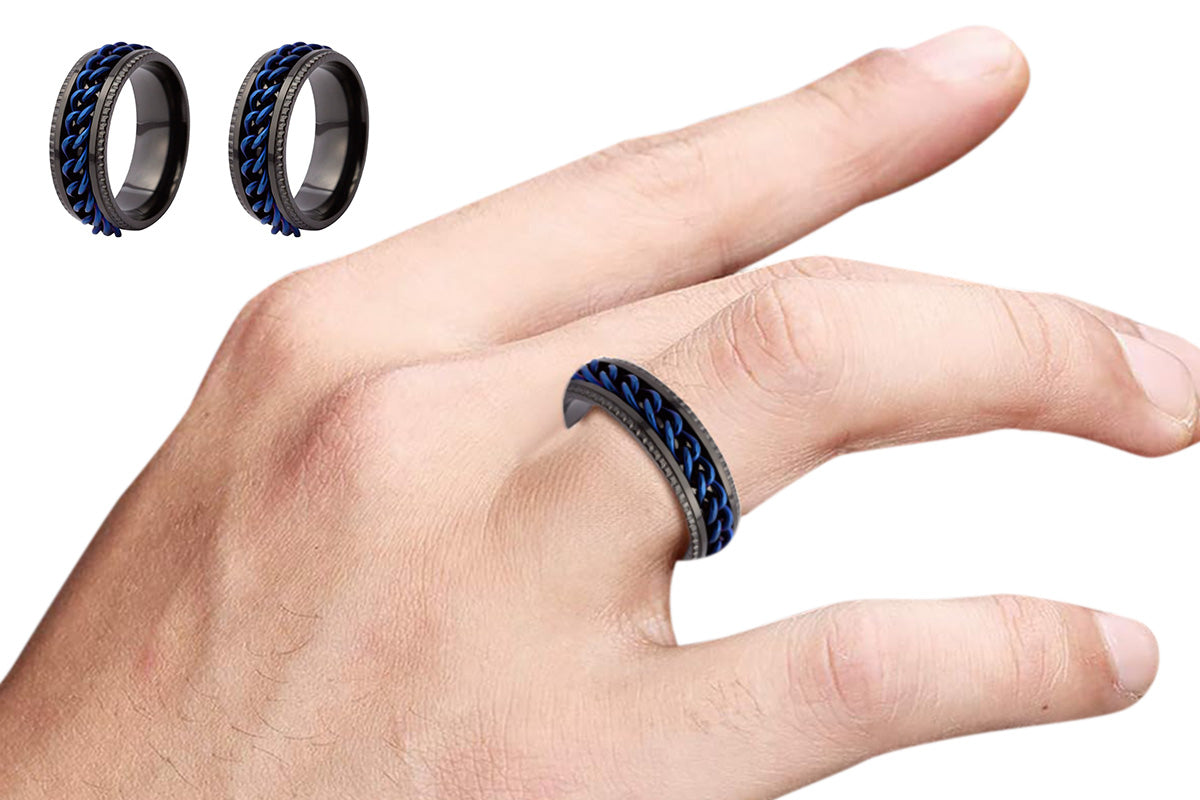 Fidget Rings Anxiety Spinner Rings Stainless Steel Chain Rings-Blue