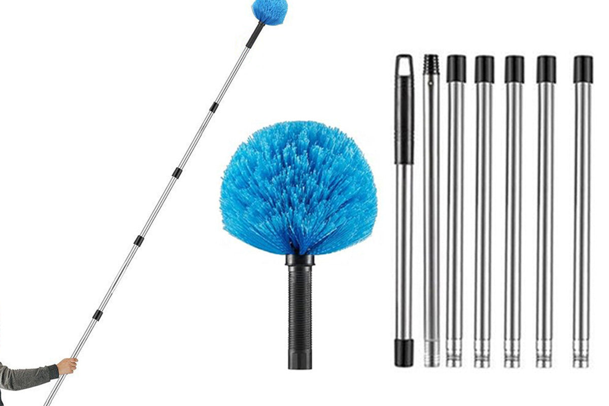 High Reach Blue Cobweb Duster With Extension Pole Spider Web Brush For Outdoor