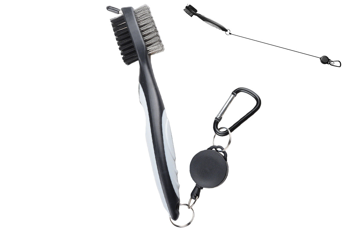 Dual Sided Golf Club Groove Cleaner Brush Tool with Retractable Carabiner