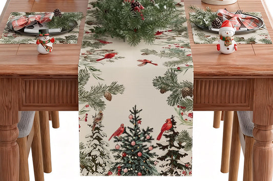 Linen Christmas Table Runner Long Farmhouse Holiday Home Kitchen Table Decorations