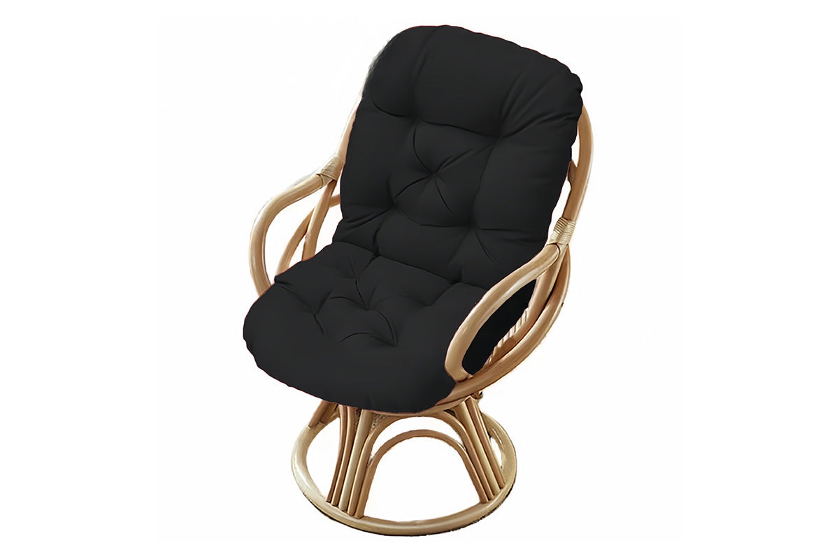 Solid Twill Swivel Rocker Chair Cushion High Back Water Resistant Pad-Black