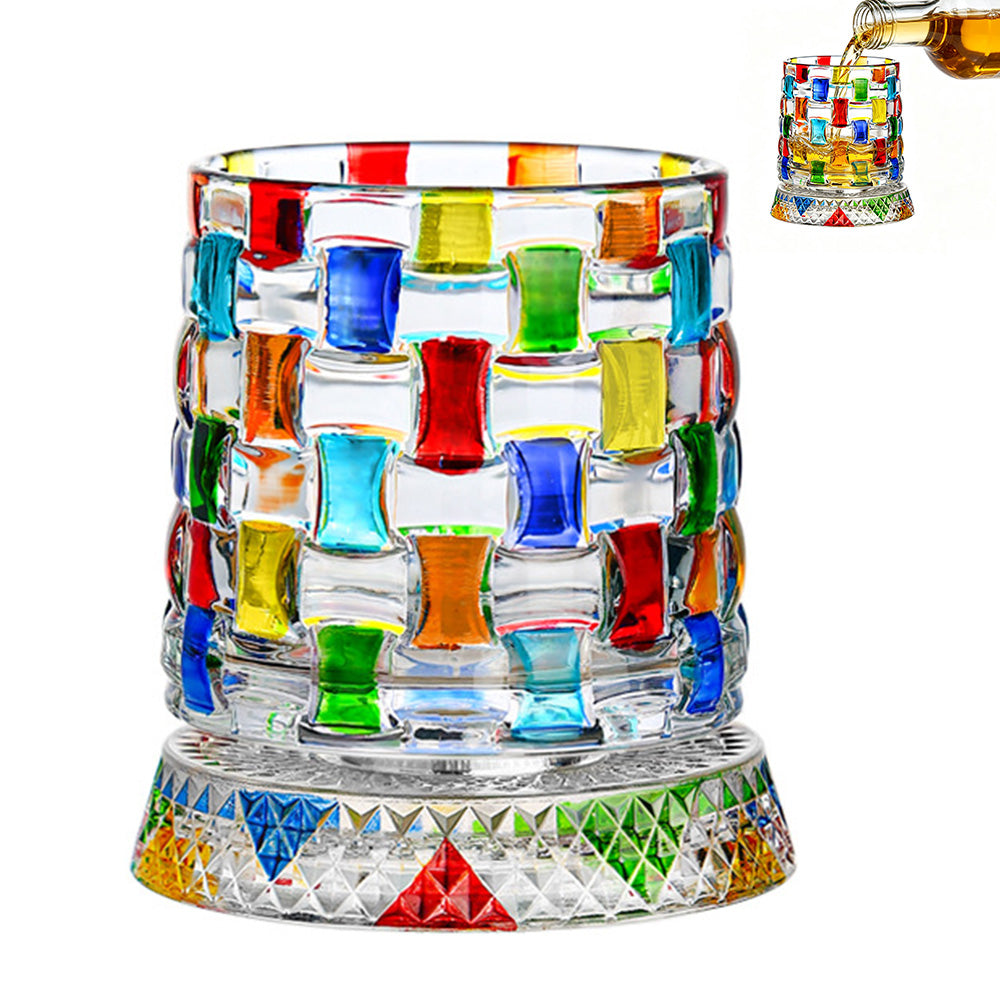 270ml Rotating Whiskey Glass Hand Painted Whiskey Tumbler for Home Bar