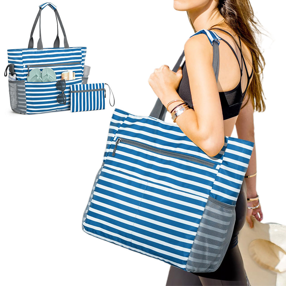 Beach Bag Large Foldable Sandproof Totes Bag With Zipper Beach Shoulder Bag