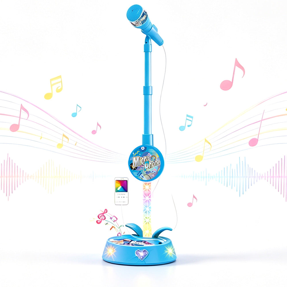 Adjustable Karaoke Microphone Toy with Stand and Flashing Lights for Youngsters