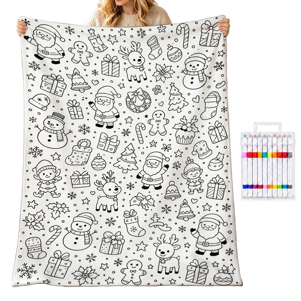 Adult DIY Christmas Coloring Blanket Black and White Line Art-Style 3