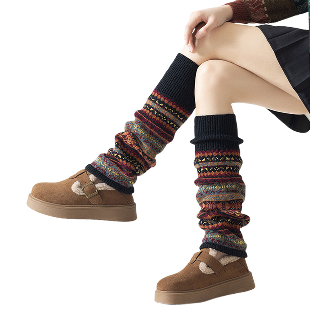 1 Pair Multicoloured Leg Warmers for Women Warm Over Knee Boot Socks for Winter