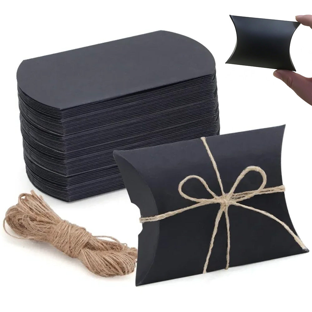 50 Pack Kraft Paper Pillow Gift Boxes with Ribbons for Weddings and Parties