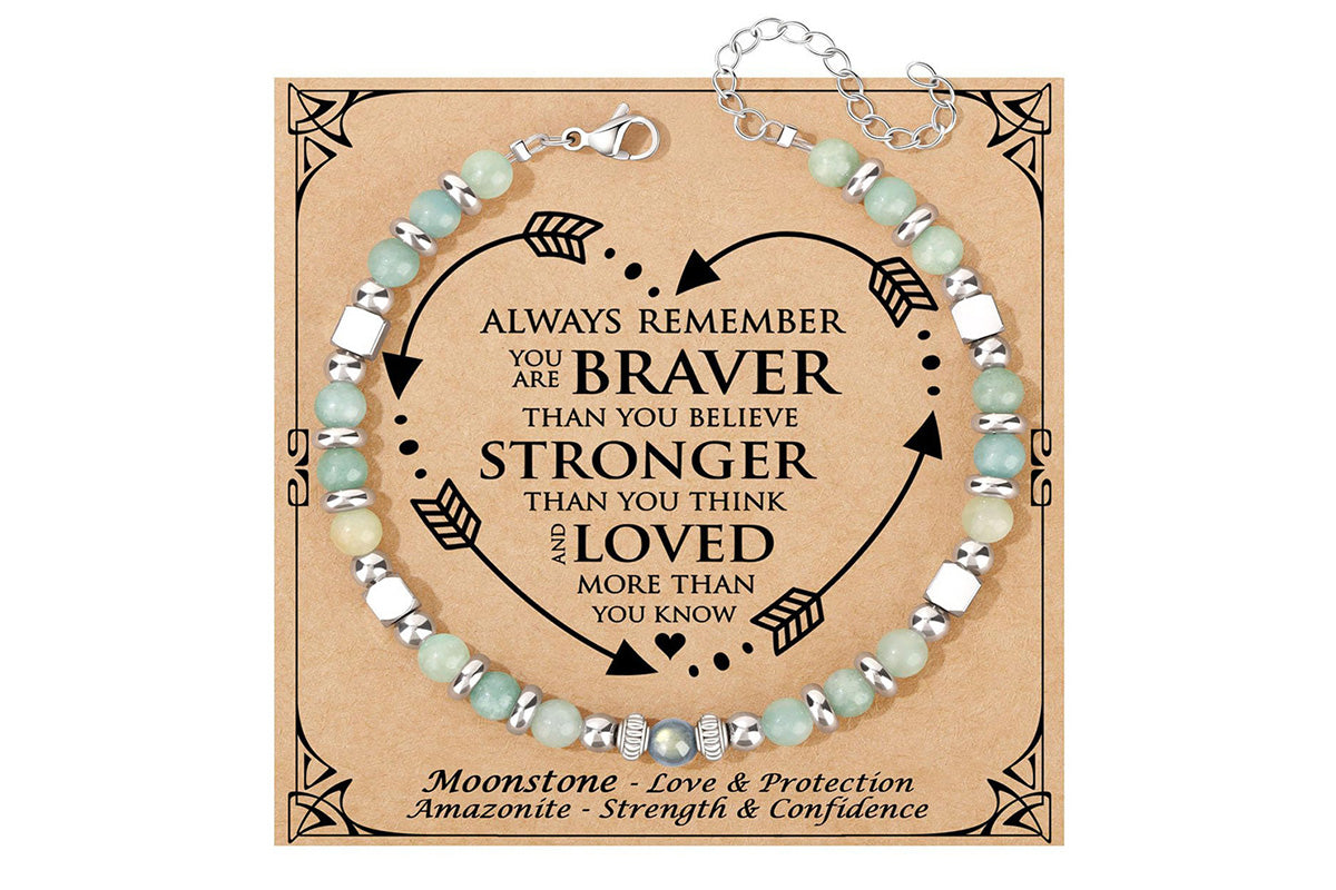 Gift for Women Moonstone Bracelet Amazonite Jasper Stainless Steel Bracelet