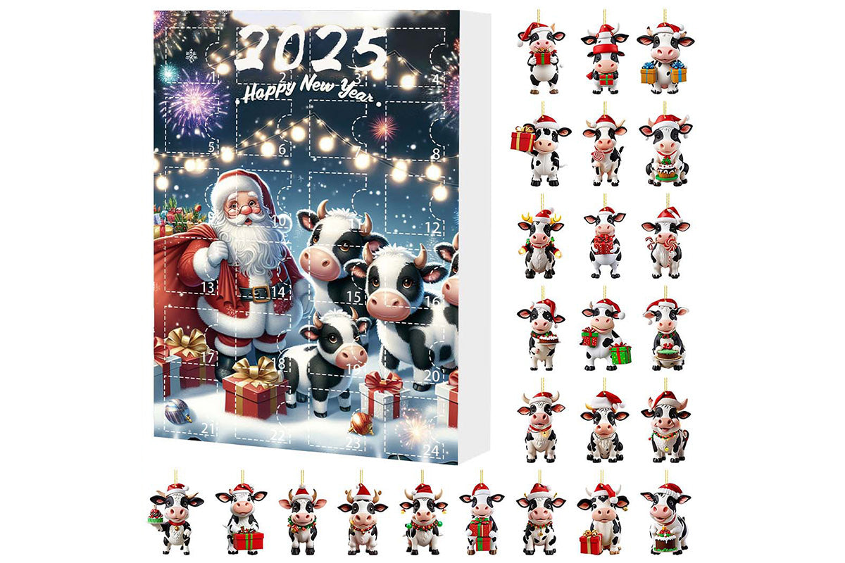 2025 Christmas Cow Advent Calendar Blind Box 24 Days Ornaments Set for Tree