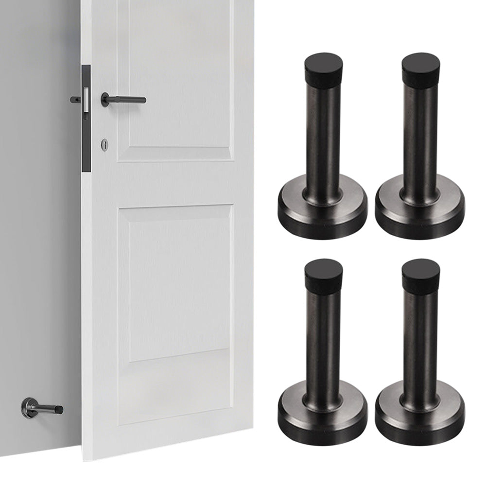 4 Pack Stainless Steel Door Stop Strong Adhesive No-Drill with Rubber Bumper