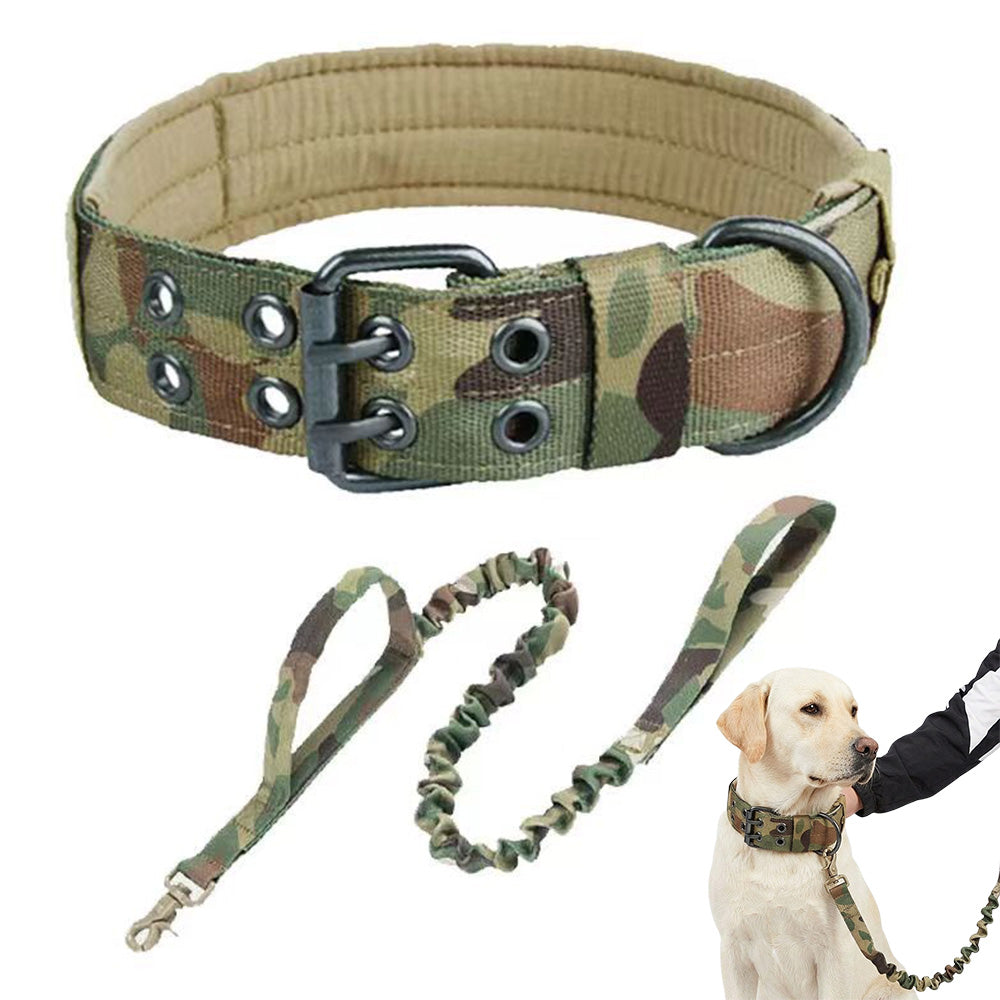 Adjustable Padded Nylon Dog Collar and Leash Set for Large Dogs-Green
