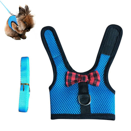Rabbit Harness and Leash Set Adjustable Breathable Mesh Vest for Bunny Small Pets-Blue