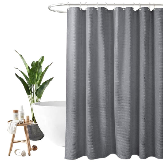 Waffle Weave Water Resistant Shower Curtain with 12 Rustproof Rings-Grey