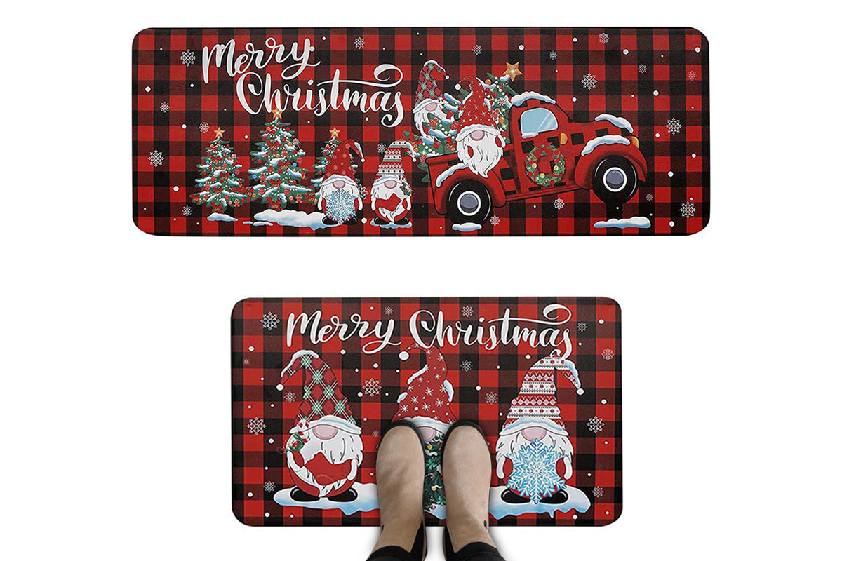 2PCS Christmas Floor Mats Set Non Slip Kitchen Rug for Bathroom Living Room Doorway