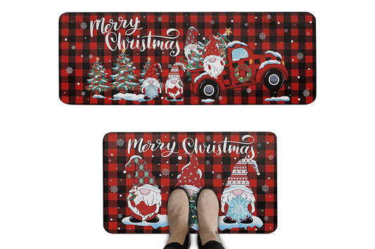 2PCS Christmas Floor Mats Set Non Slip Kitchen Rug for Bathroom Living Room Doorway