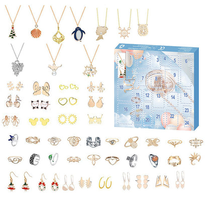 Christmas Jewelry Advent Calendar Set Earrings Rings Necklaces Keychains