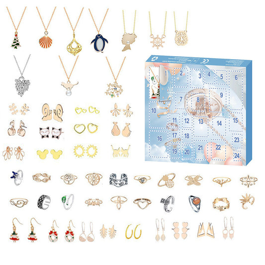 Christmas Jewelry Advent Calendar Set Earrings Rings Necklaces Keychains