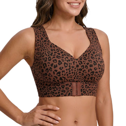 Wireless Front Closure Seamless Full Coverage Cross Back Bra for Women-Brown