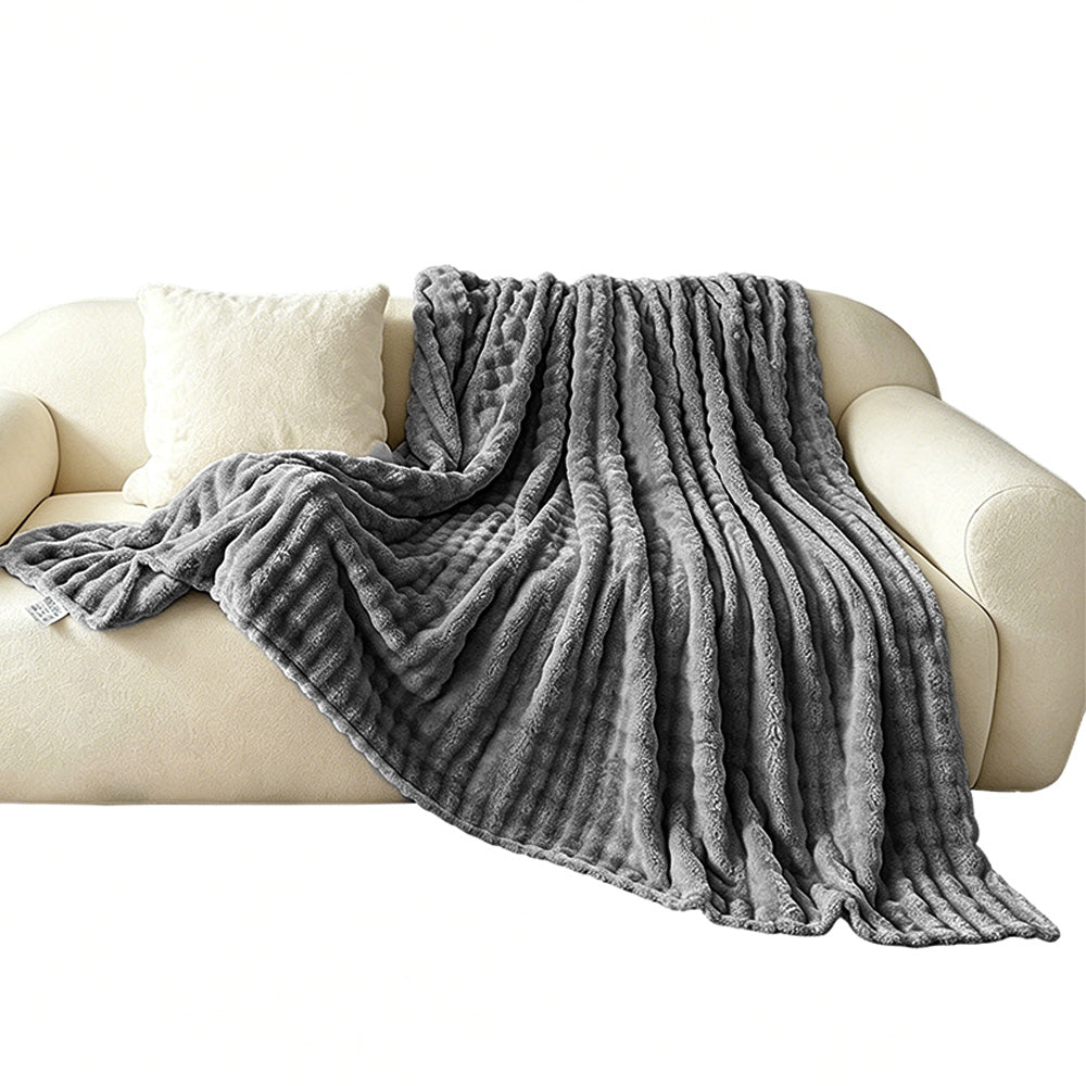 Bubble Fleece Blanket Soft Textured Throw for Sofa Bed Home Decor-Grey