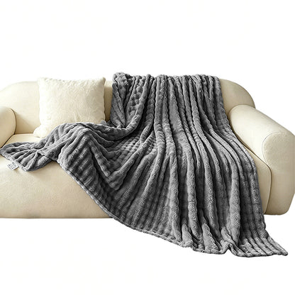 Bubble Fleece Blanket Soft Textured Throw for Sofa Bed Home Decor-Grey