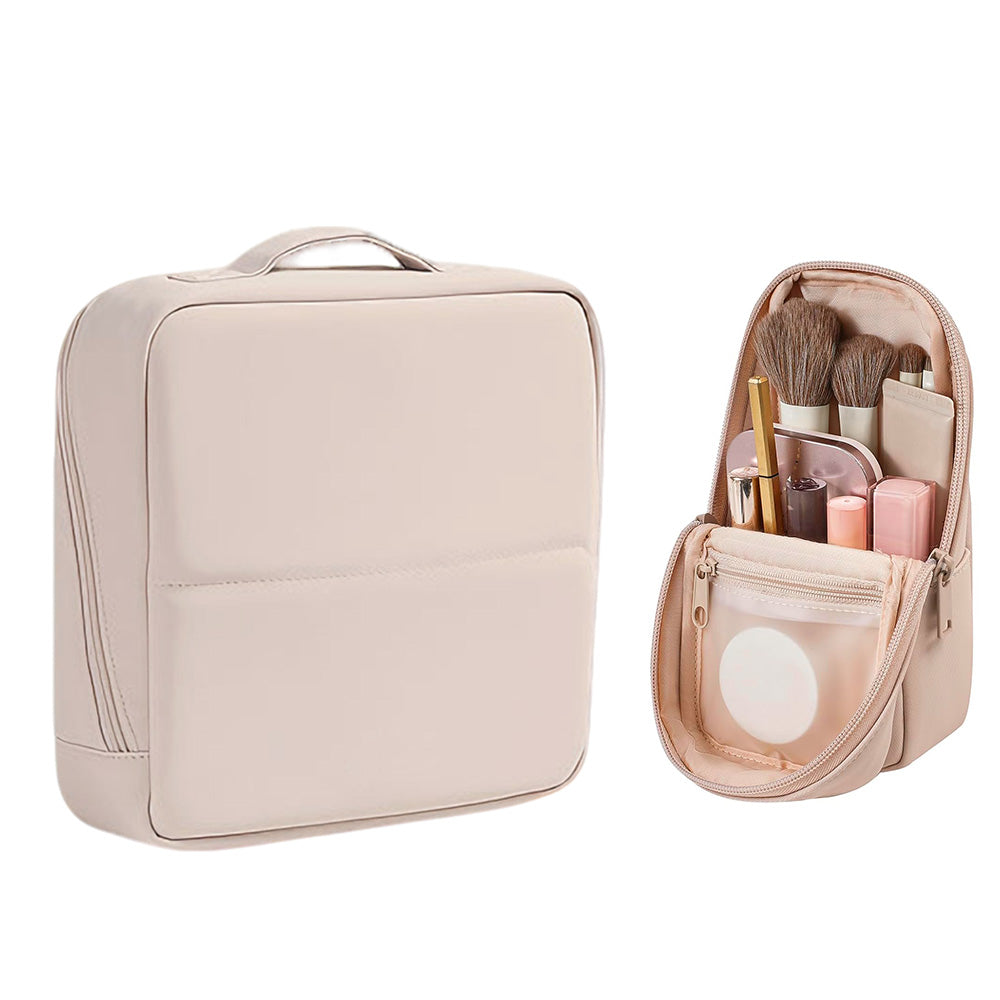 Portable PU Leather Standing Makeup Organizer Bag Makeup Brush Pouch