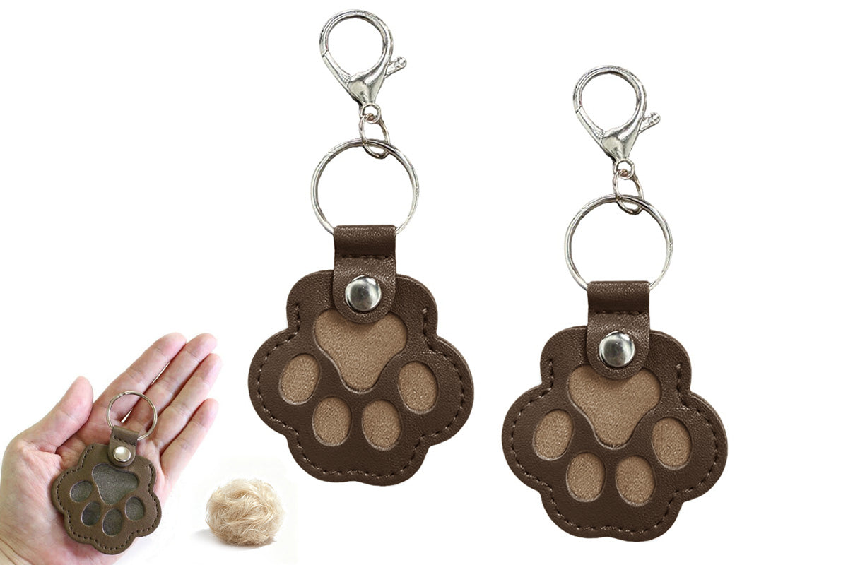 2PCS Pet Paw Shaped Key Chain Pet Fur Storage Key Chain Pet Memorial Gift Key Ring