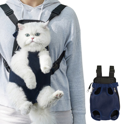 Breathable Mesh Pet Carrier Backpack for Front and Back Carrying Dogs Cats-Navy