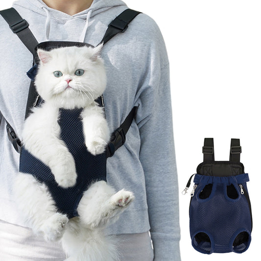 Breathable Mesh Pet Carrier Backpack for Front and Back Carrying Dogs Cats-Navy