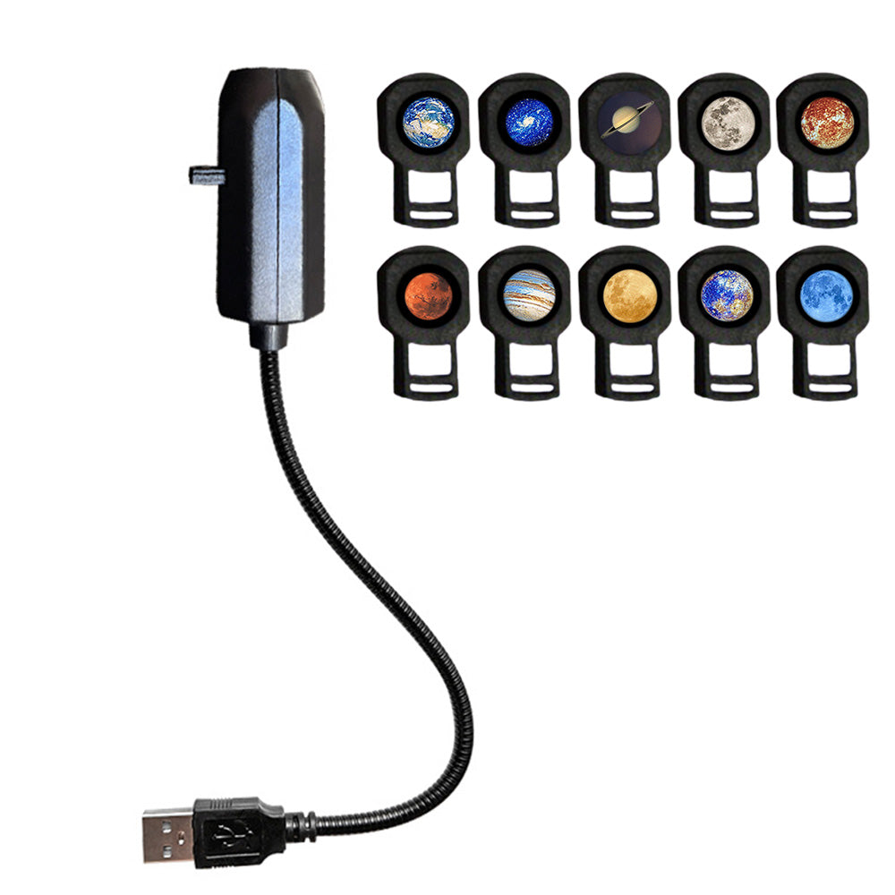 USB Star Projector Light Galaxy Planet Night Lamp with Replaceable Slides