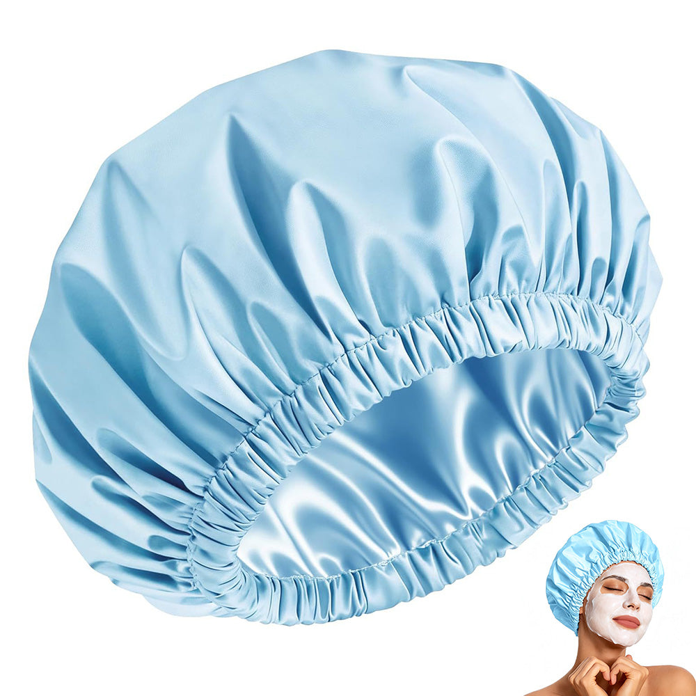 Reusable Water-Resistant Double-Layer Polyester and Satin Shower Cap for Women