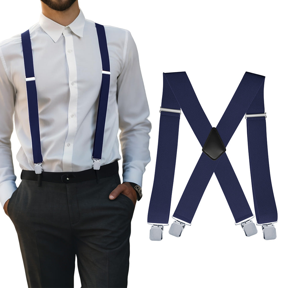 Mens X Back Elastic Suspenders with 4 Metal Clips Adjustable to 120cm