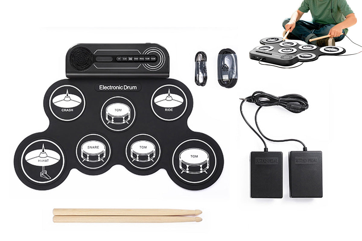 Electric Drum Set Kids Drum Pad and Sticks Portable Roll Up Drums Practice Pad
