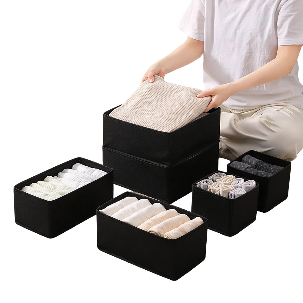 6 Piece Foldable Nonwoven Drawer Organizer Bins in 3 Sizes with Zippers