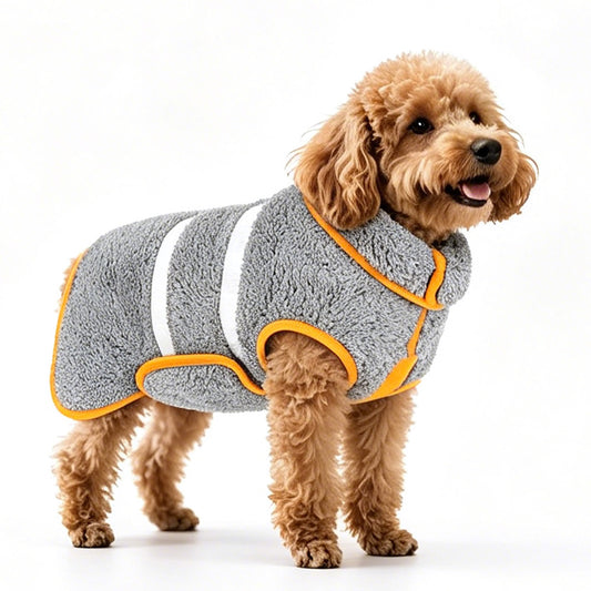 Pet Absorbent Bathrobe Dog Drying Towel Coat Soft Bath Wrap Pajamas-Grey