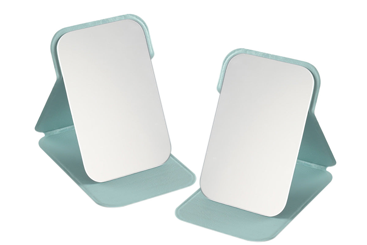 2-Pack Medium Foldable PU Leather Makeup Mirror Portable Travel Vanity Mirror