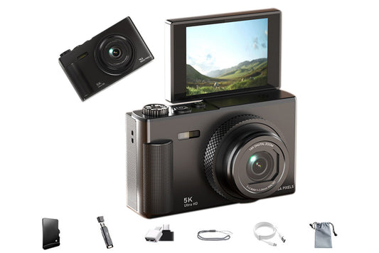 5K Digital Camera 18X Zoom Flip Screen Point and Shoot Camera with 64GB Memory Card