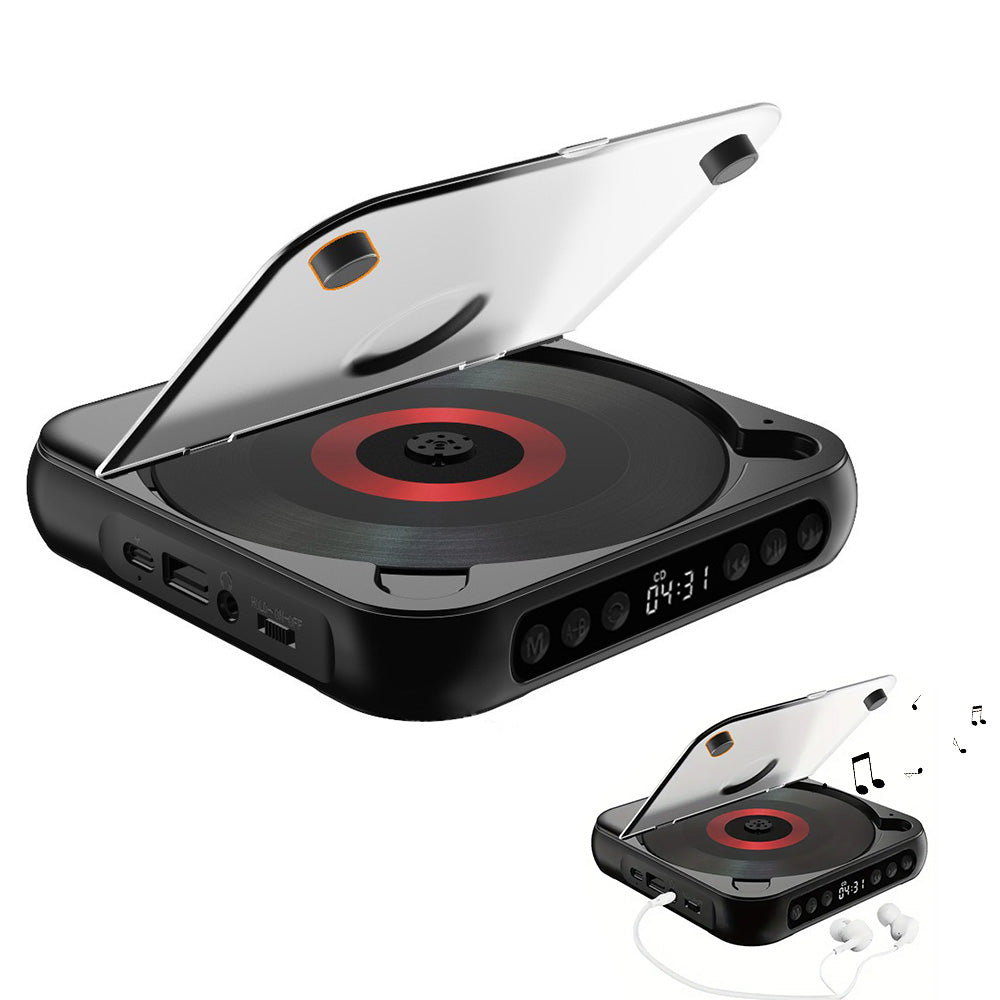 Portable Bluetooth CD Player with USB Playback and Rechargeable Battery