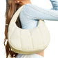 Small Puffer Crescent Shoulder Bag for Women Nylon Quilted Handbag with Adjustable Strap