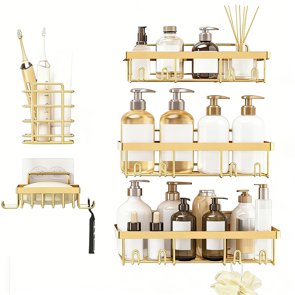 5Pcs Shower Caddy Adhesive Bathroom Wall Organizer Rack