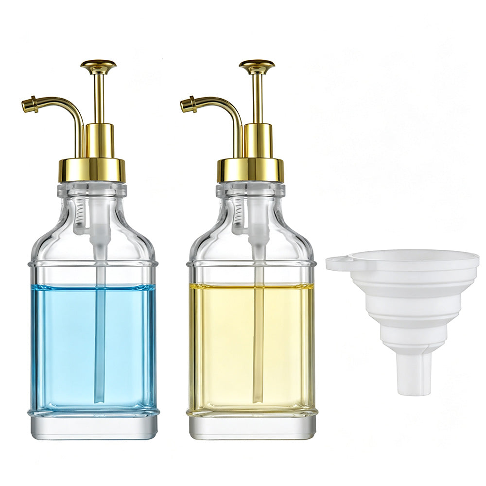 2 Pack 500ml Square Glass Syrup Soap Dispenser Bottles with Funnel