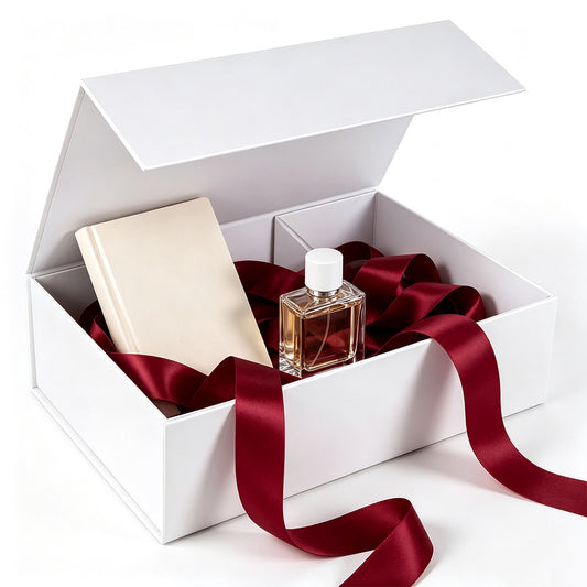 Easy Attached Foldable Cardboard Gift Box for Holiday Packaging-White