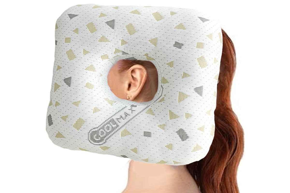 Square Ear Piercing Pillow for Side Sleepers with Central Ear Hole