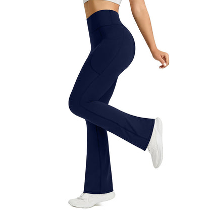 High Waist Flare Yoga Pants with Side Pockets for Workout Daily Wear-Navy