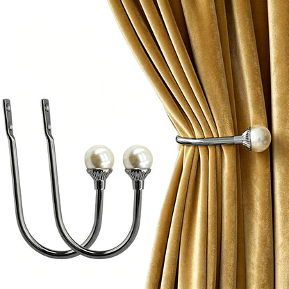2Pcs U Shape Pearl Curtain Holdback Hooks with Screws