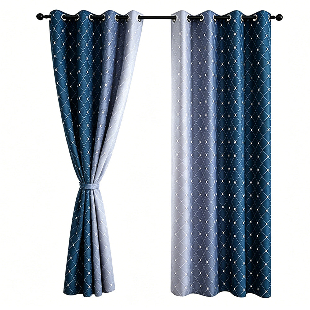 Blackout Curtain Gradient Color Curtains for Bedroom Living Room-Dark Blue