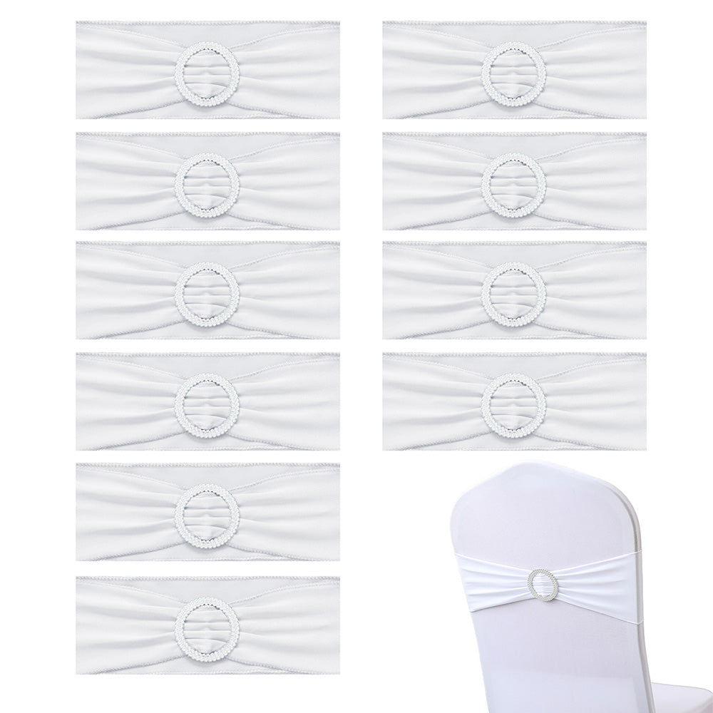 10Pcs Elastic Chair Sashes Bows with Buckle Spandex Chair Bands for Weddings Parties Meetings