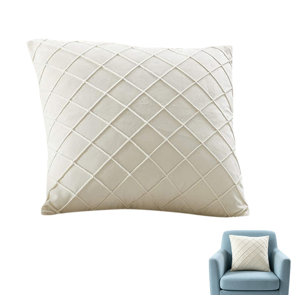 Velvet Rhombus Pleated Cushion Cover for Sofa Bedroom and Window Seat-Beige