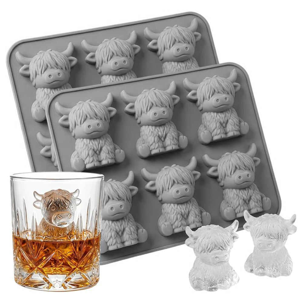 2 Pack 6 Cavity Silicone Highland Cow Ice Cube Molds