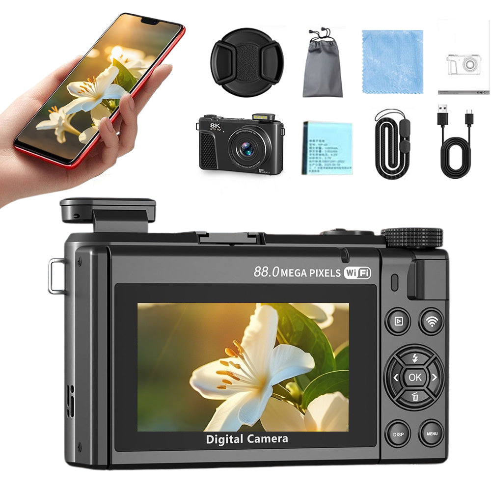 Digital Camera with Flip Screen WIFI Remote Control Vlogging Camera
